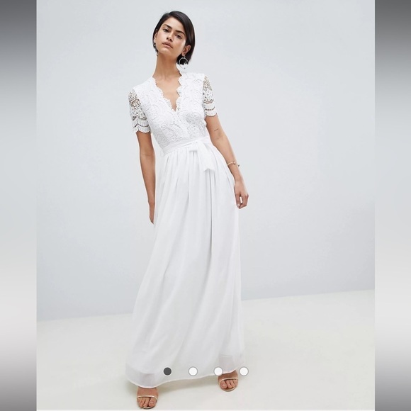 Club L London Maxi Dress Women Size 2 lace Crochet V Neck white Gown Asos b3 - Picture 1 of 14